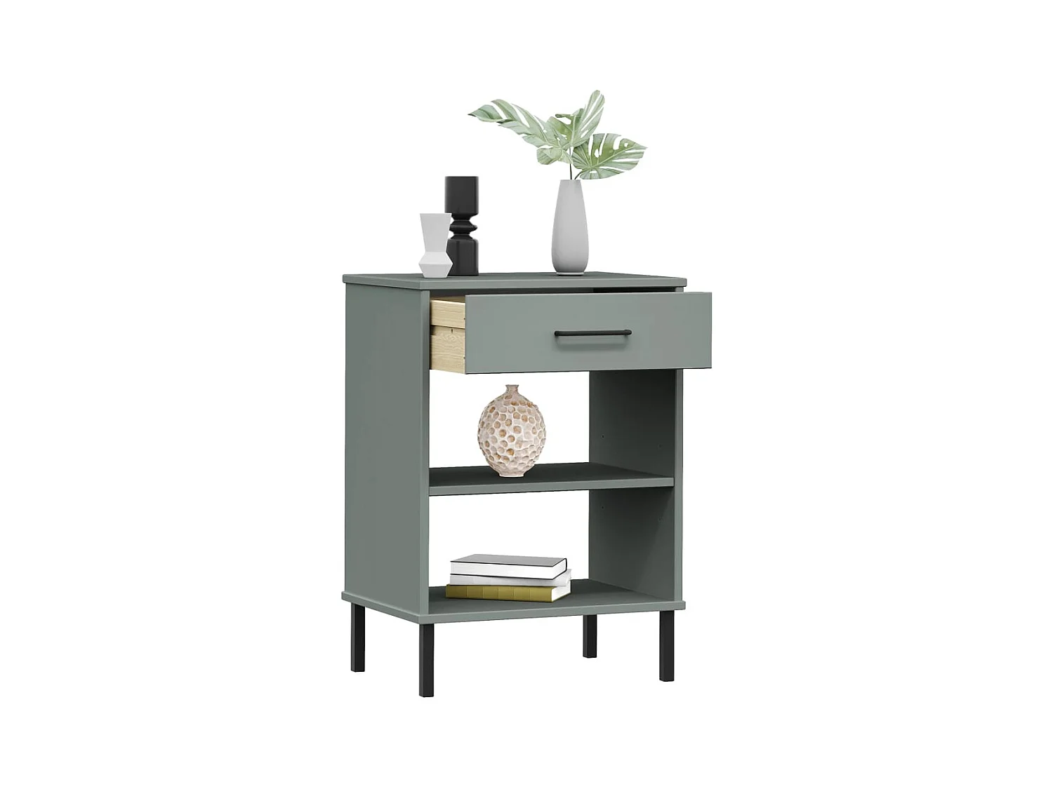 Consola con patas de metal Gris Madera maciza de pino OSLO