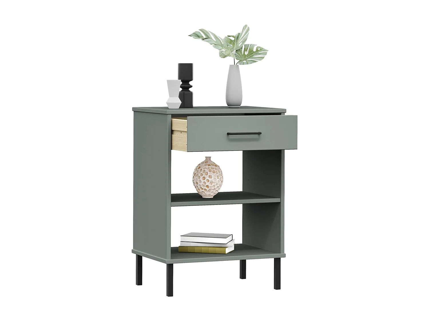 Armoire console avec pieds en métal Gris Bois pin massif OSLO