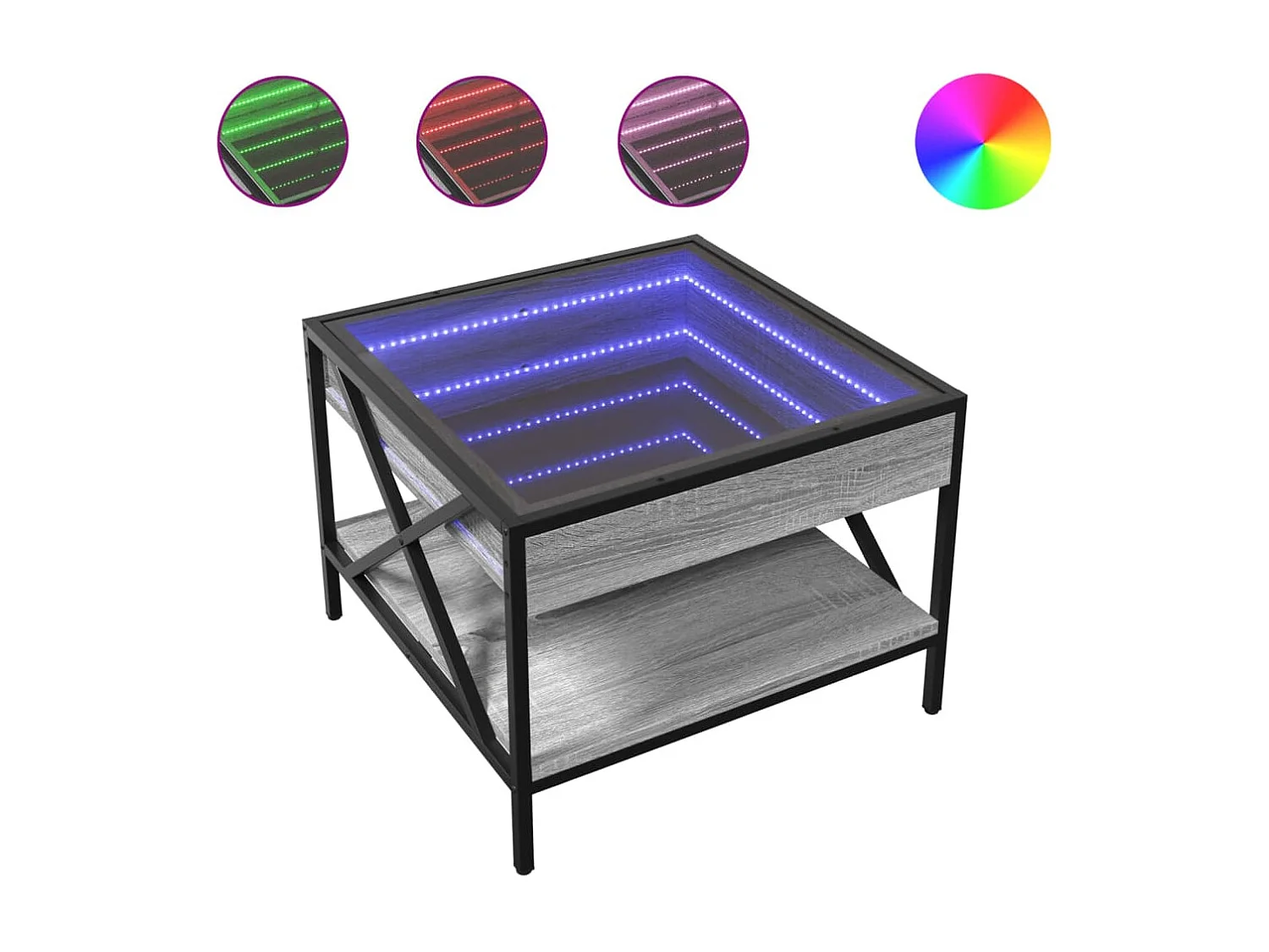 Mesa de centro LED Infinity Sonoma gris 50x50x38 cm