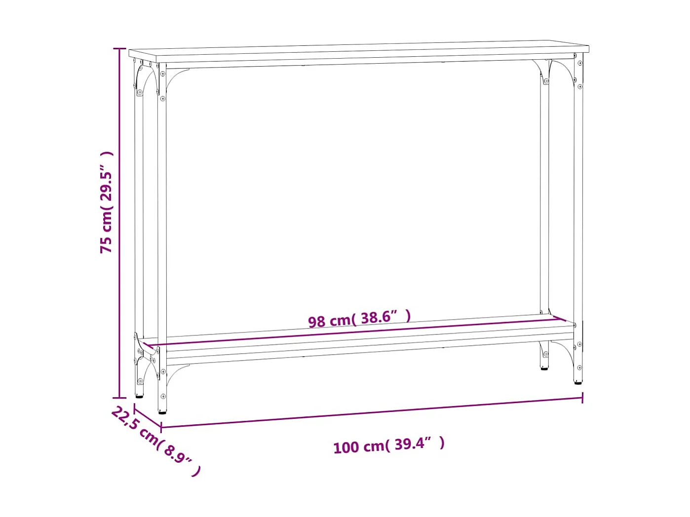 Sonoma grijze consoletafel 100x22,5x75 cm bewerkt hout