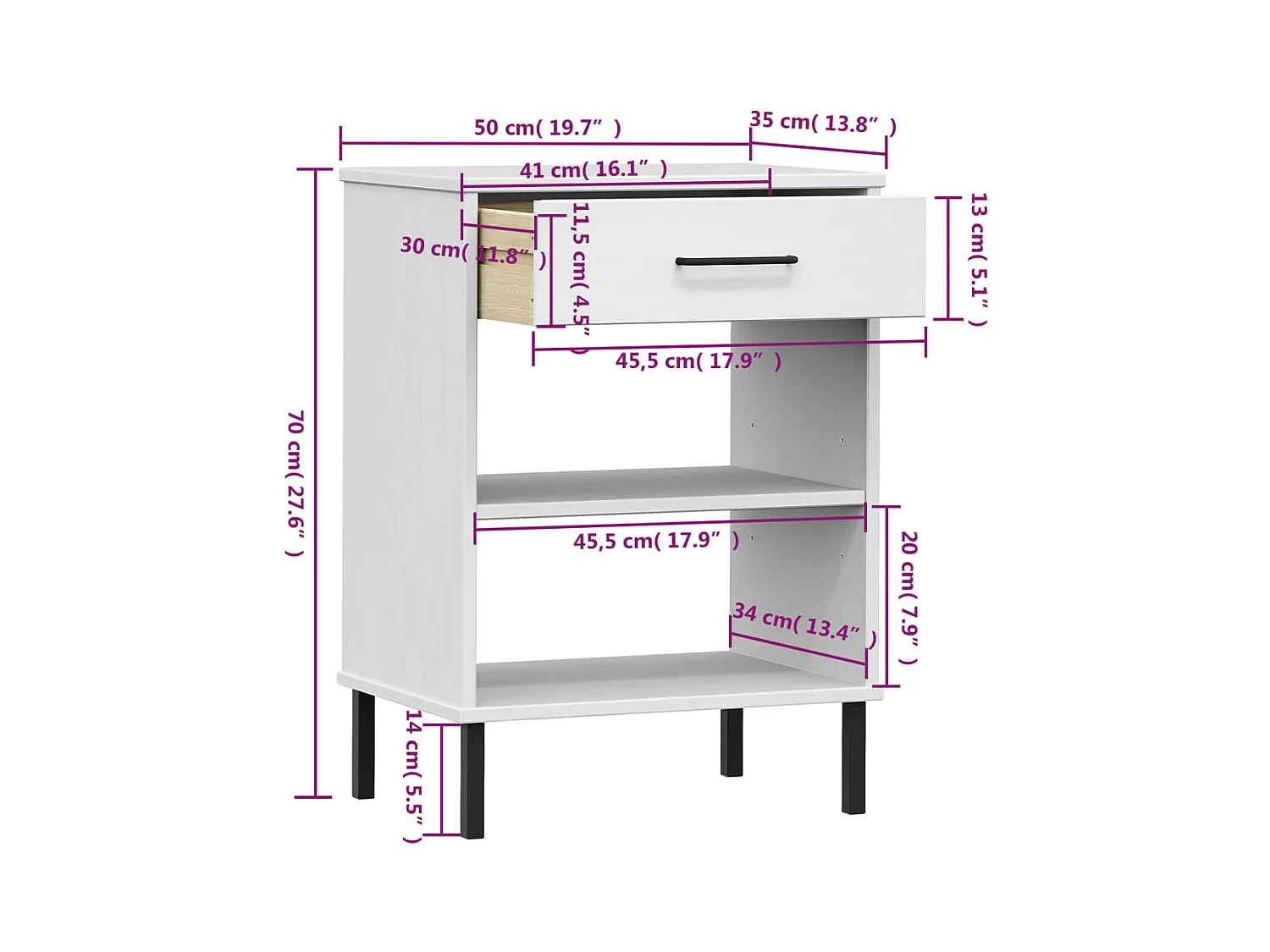 Consolekast met metalen poten Wit Massief grenenhout OSLO