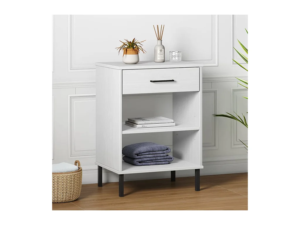 Armoire console avec pieds en métal Blanc Bois pin massif OSLO