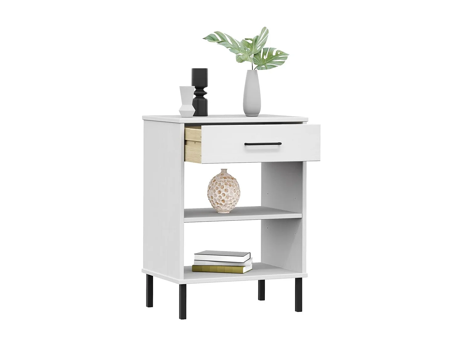 Armoire console avec pieds en métal Blanc Bois pin massif OSLO