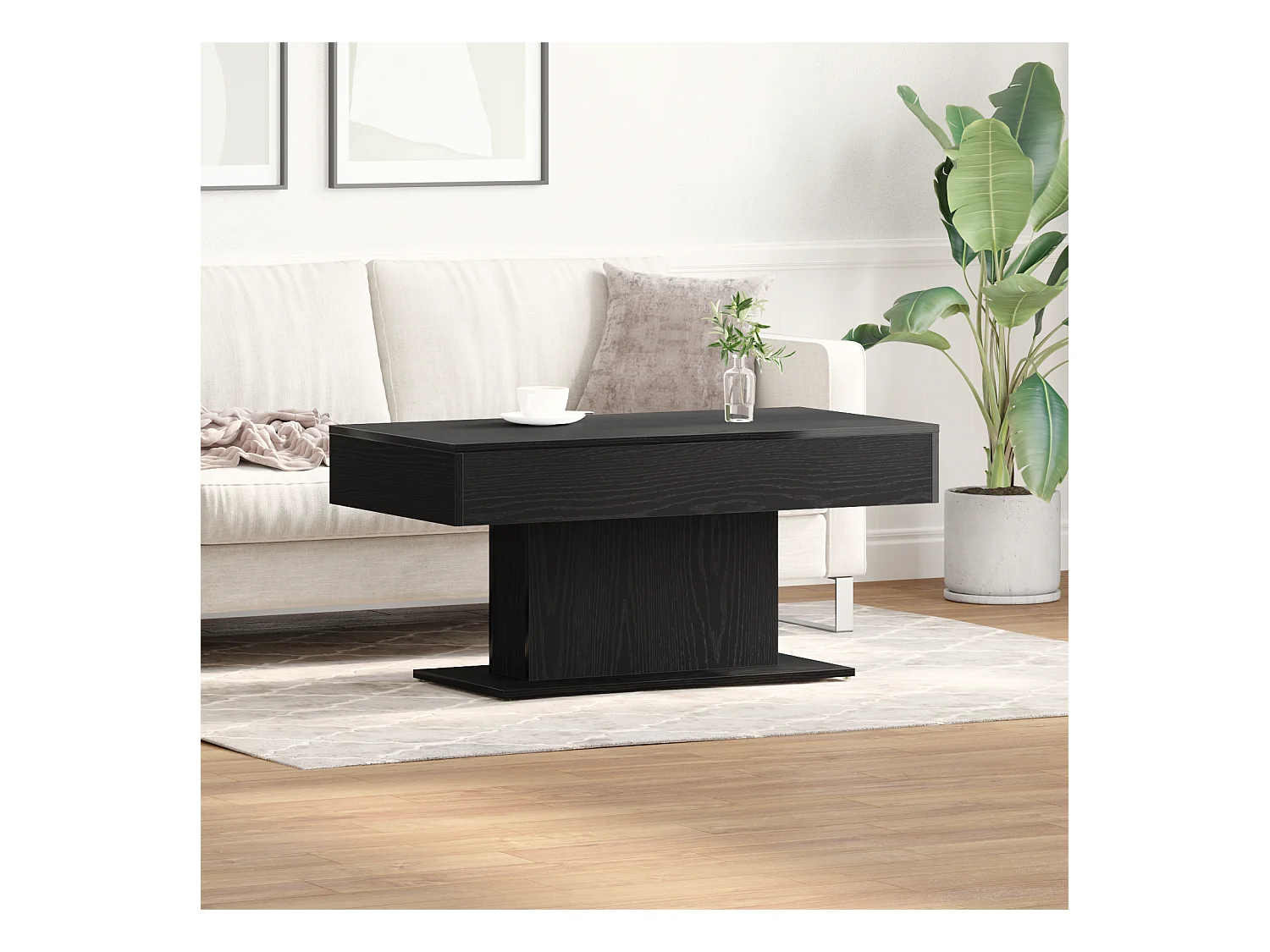 Table basse en bois noir 96x50x45 cm, en bois d'ingénierie