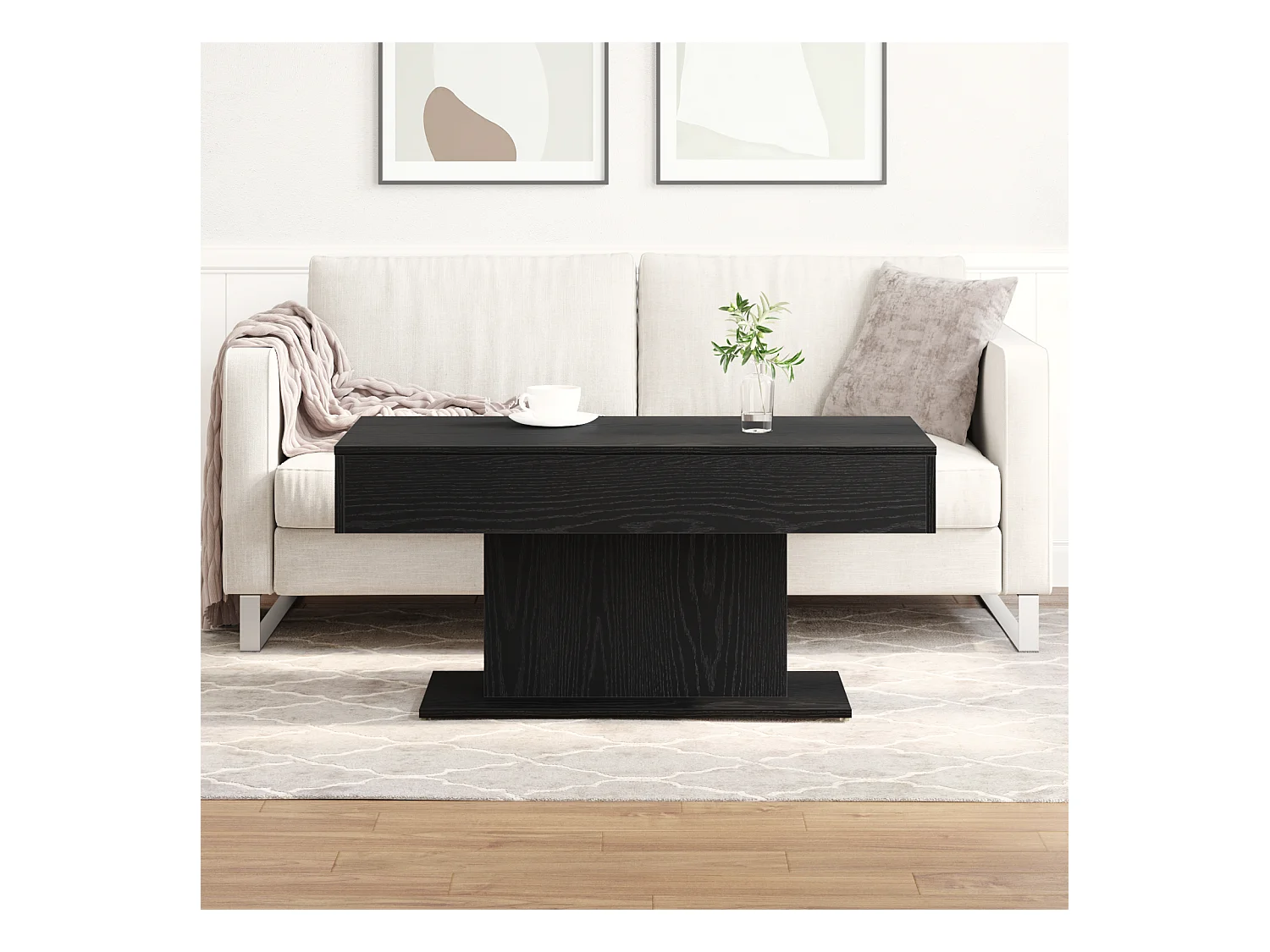 Table basse en bois noir 96x50x45 cm, en bois d'ingénierie