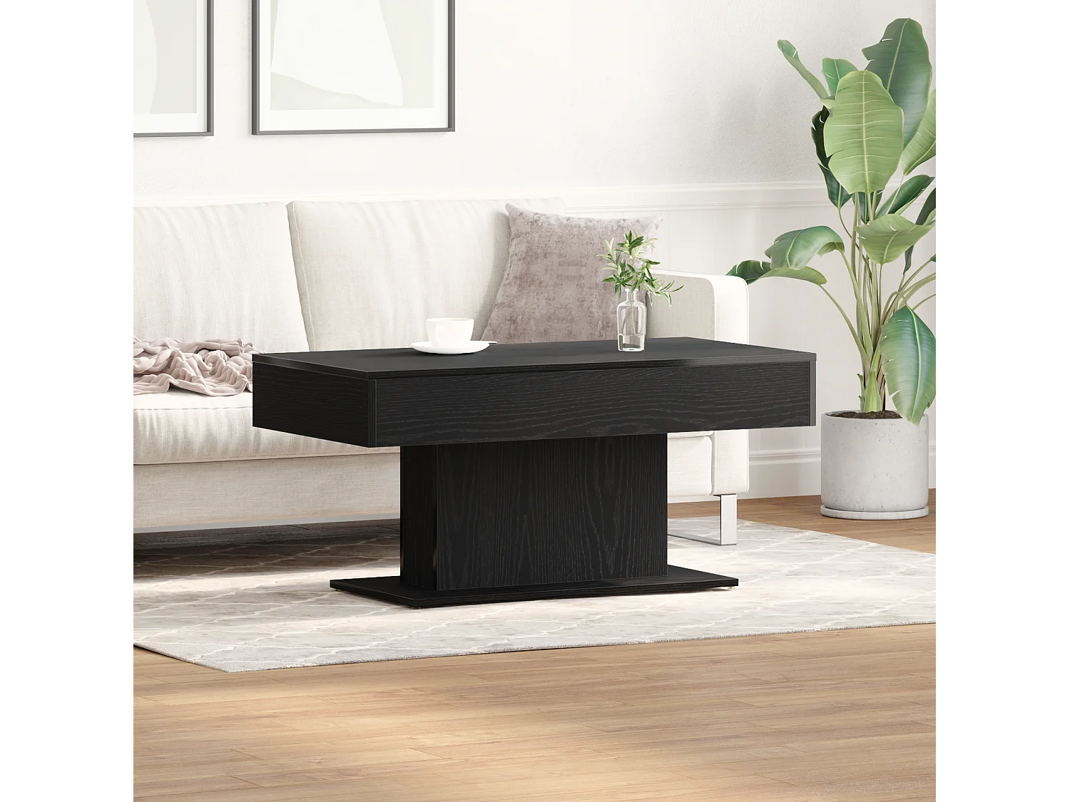 Table basse en bois noir 96x50x45 cm, en bois d'ingénierie