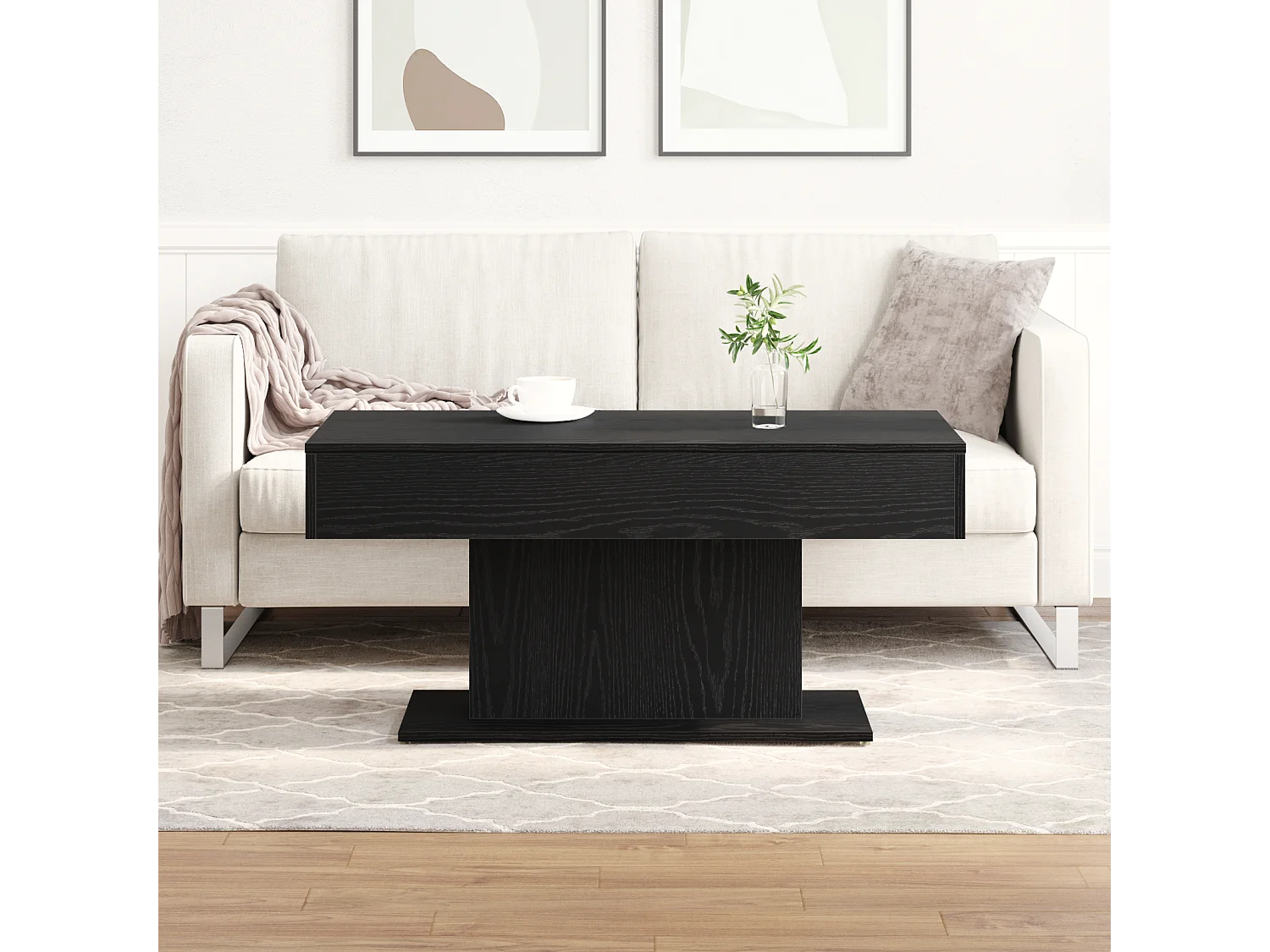 Table basse en bois noir 96x50x45 cm, en bois d'ingénierie