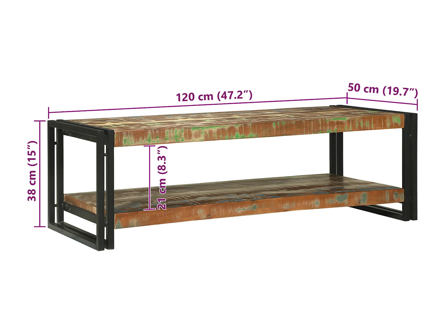 Table Basse Multicolore 120x50x38 cm Bois Massif Récupéré