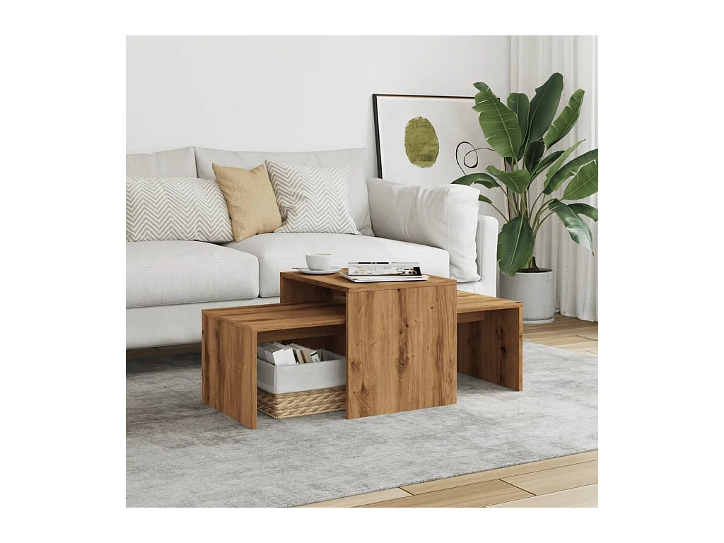 Table basse chêne artisanal 100x48x40 cm bois d'ingénierie