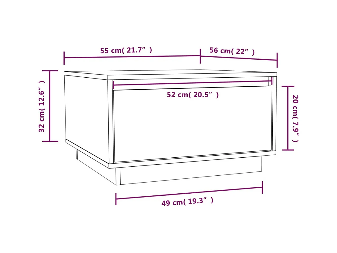 Tavolino da caffè color miele 55x56x32 cm in legno massello di pino