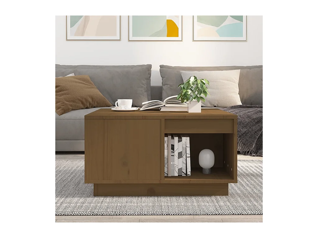 Table basse Marron miel 60x61x32,5 cm Bois massif de pin