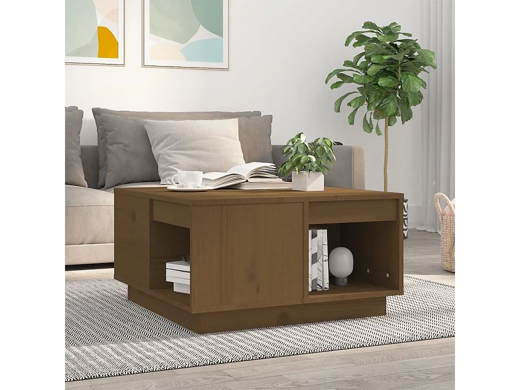 Tavolino da caffè color miele 60x61x32,5 cm in legno massello di pino