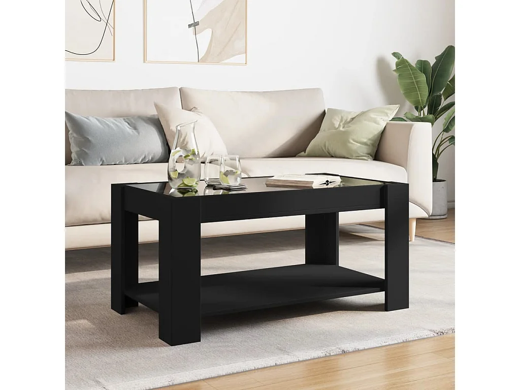 Table basse avec LED noir 93x53x45 cm bois d'ingénierie