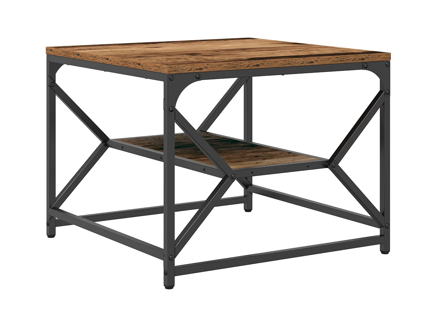 Table basse avec étagère en bois vieilli 51x50x40 cm en bois technique