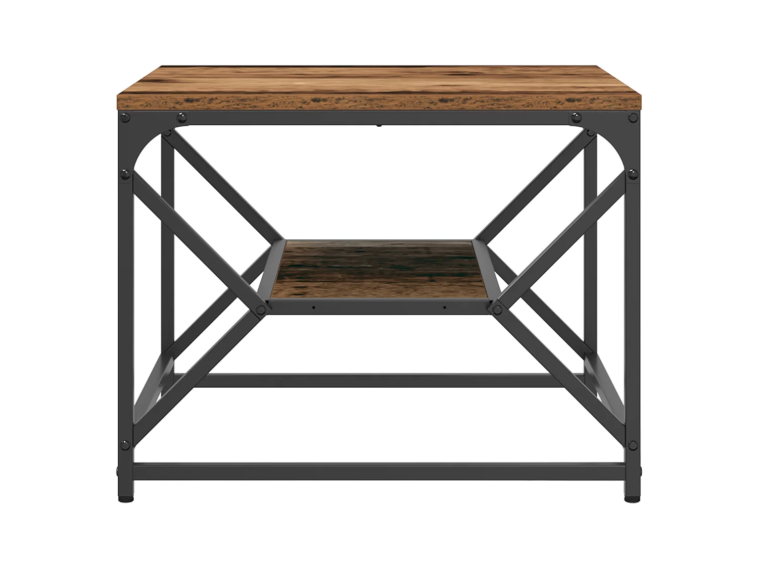 Table basse avec étagère en bois vieilli 51x50x40 cm en bois technique