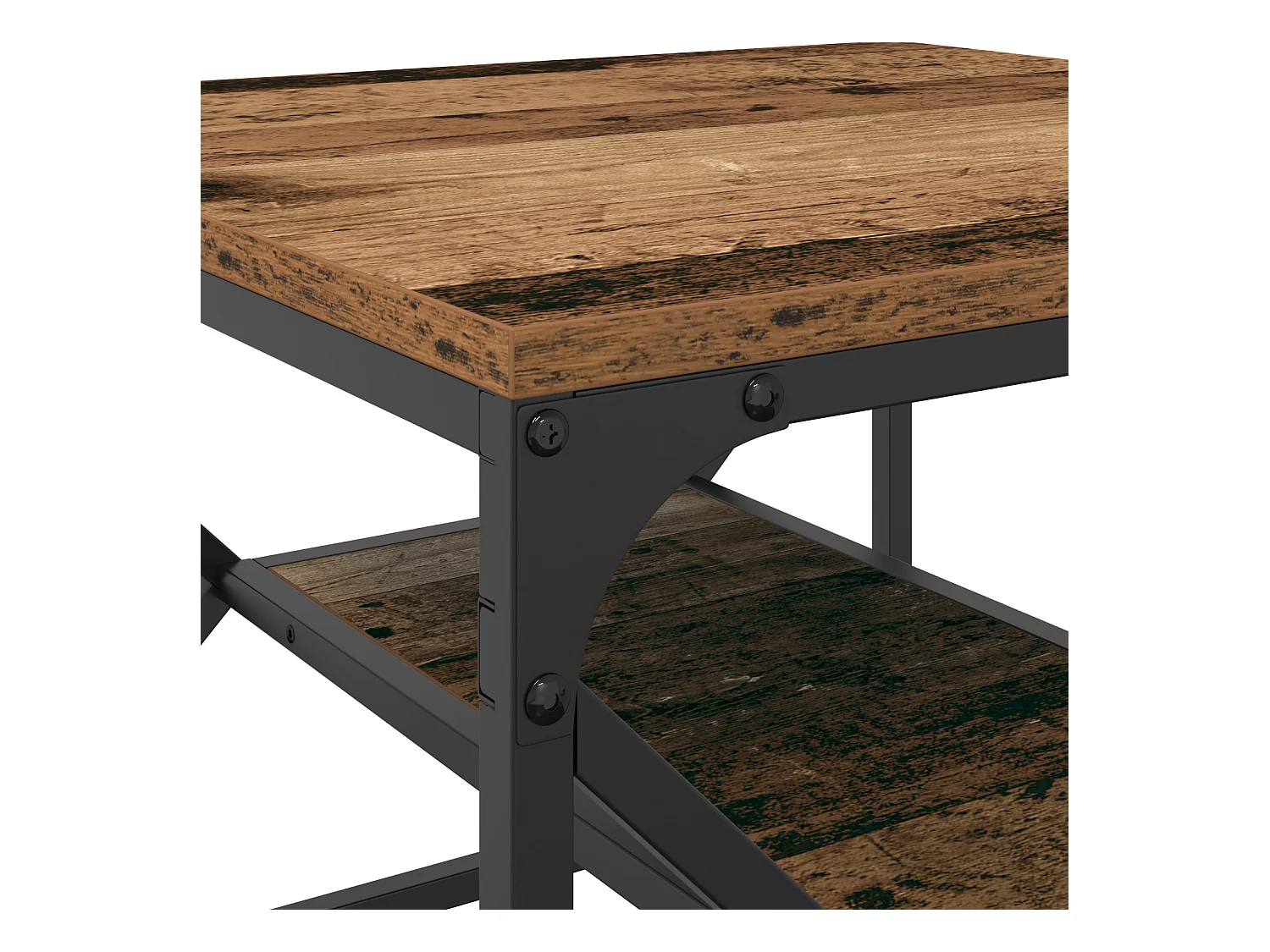 Table basse avec étagère en bois vieilli 51x50x40 cm en bois technique