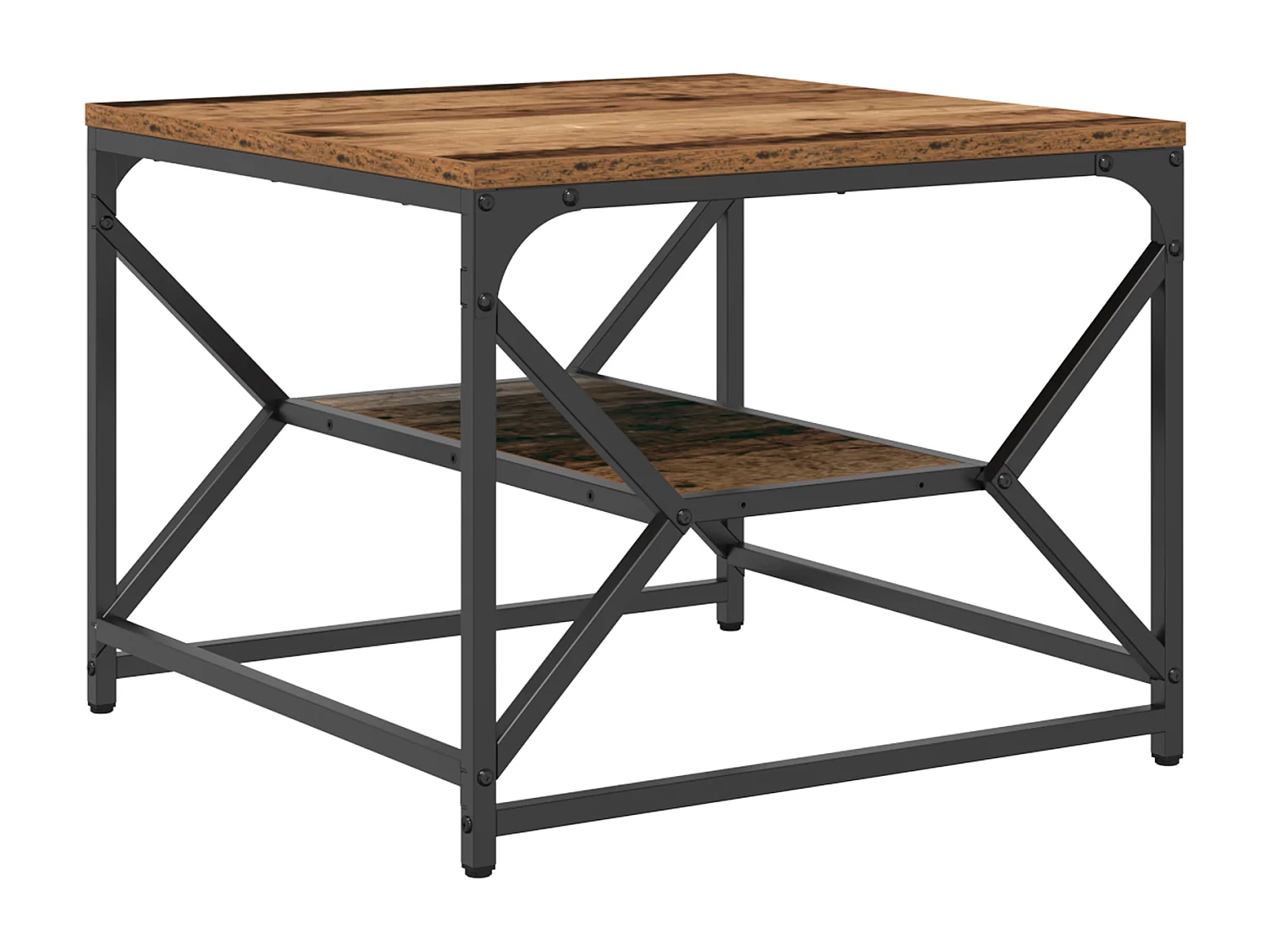 Table basse avec étagère en bois vieilli 51x50x40 cm en bois technique