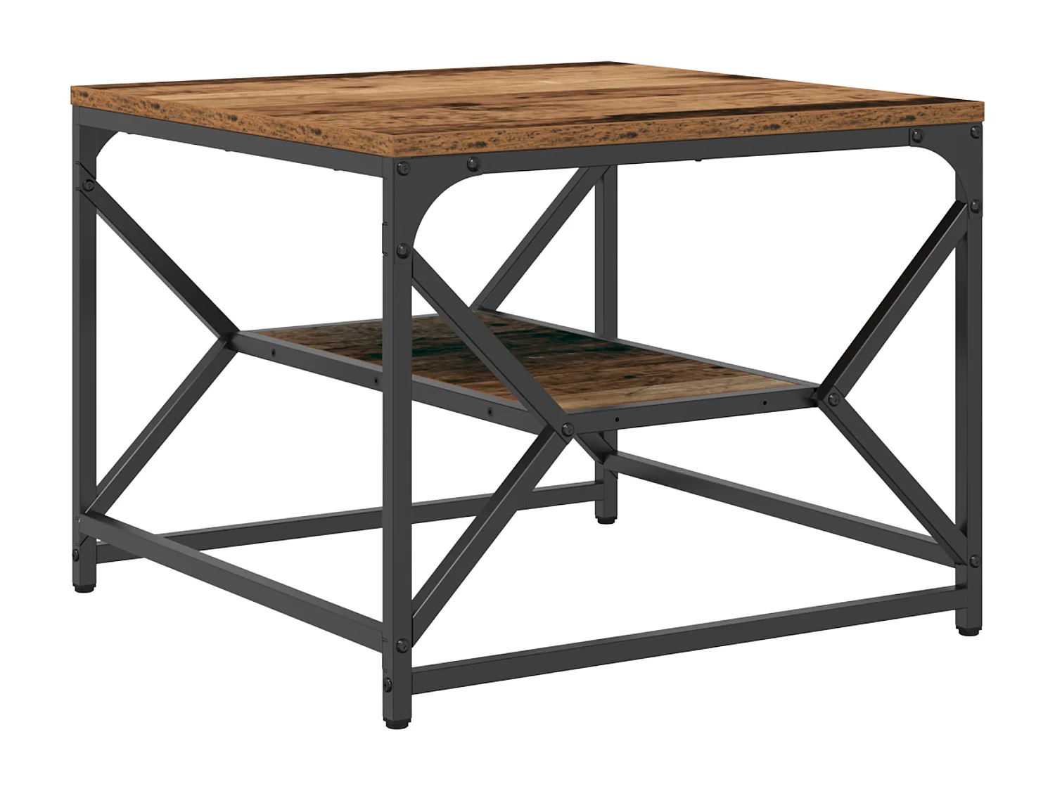 Table basse avec étagère en bois vieilli 51x50x40 cm en bois technique