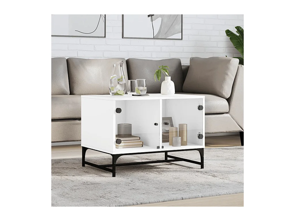 Table basse avec portes en verre blanc 68,5x50x50 cm