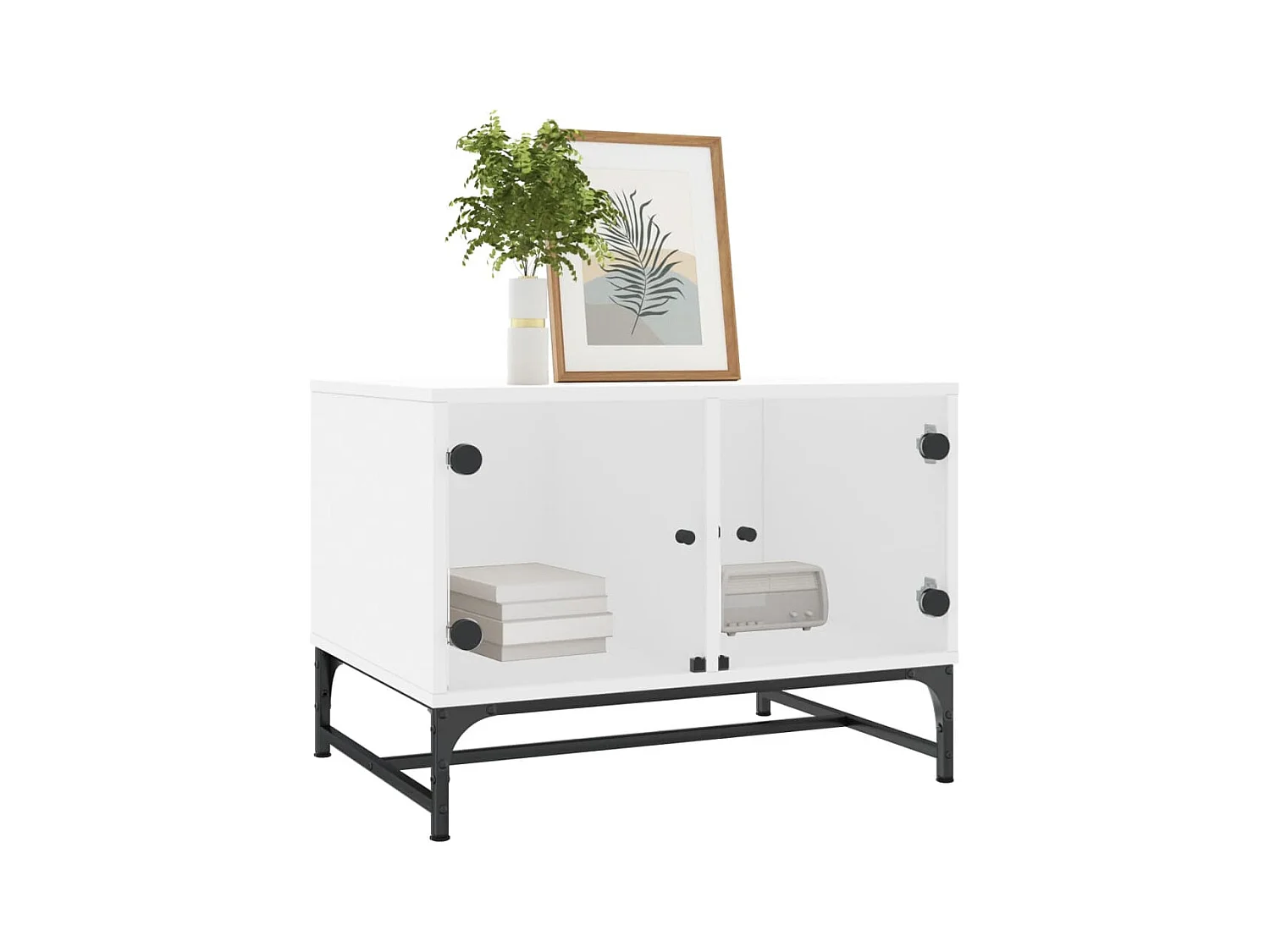 Table basse avec portes en verre blanc 68,5x50x50 cm