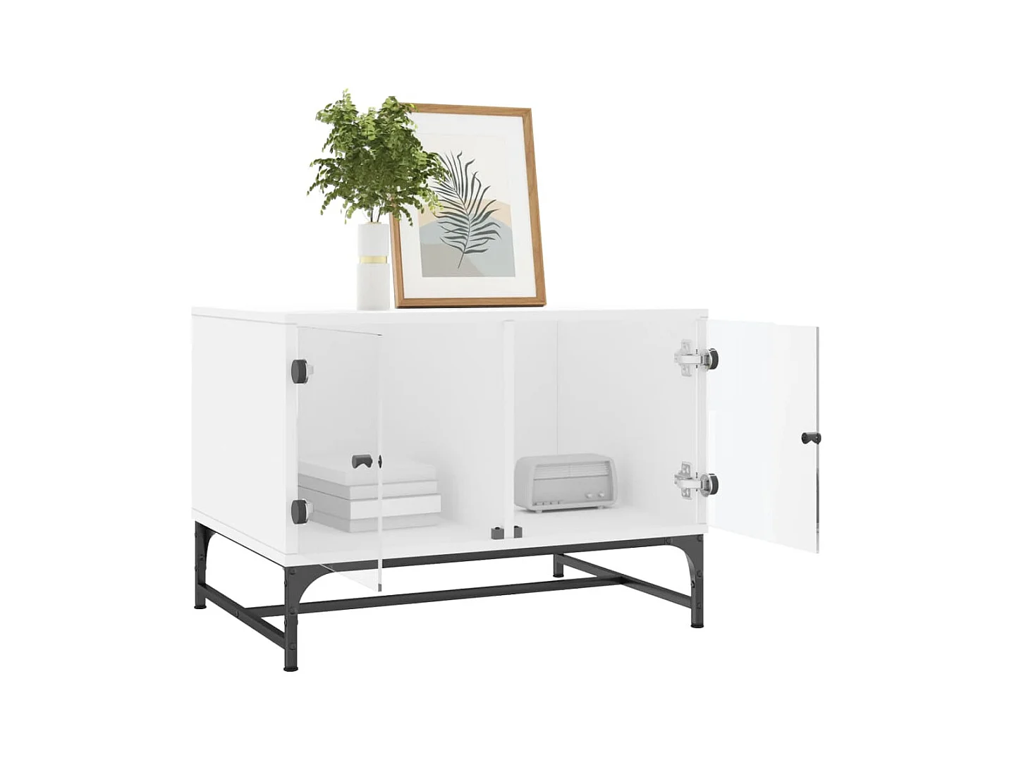 Table basse avec portes en verre blanc 68,5x50x50 cm