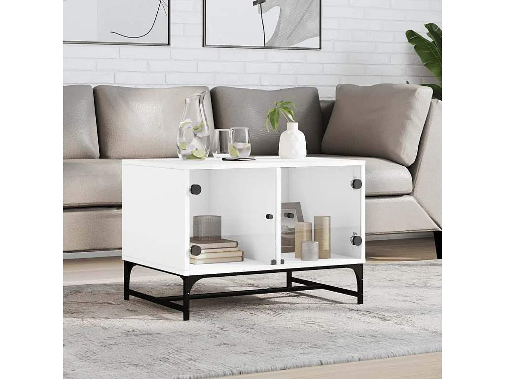 Tavolino con ante in vetro bianco 68,5x50x50 cm