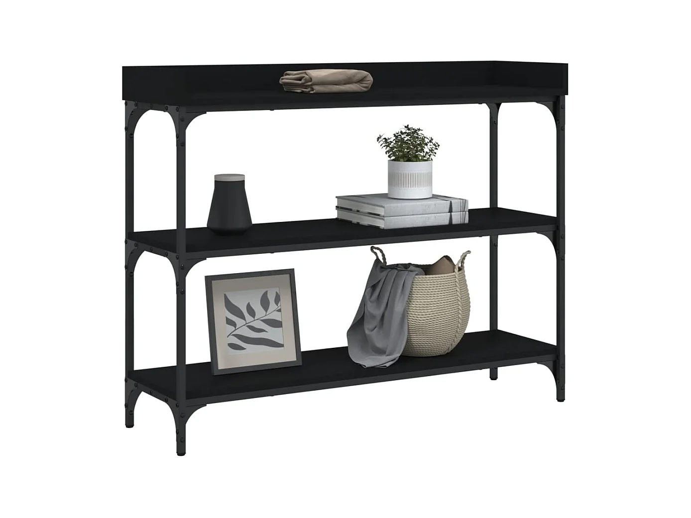 Consoletafel met planken zwart 100x30x80 cm