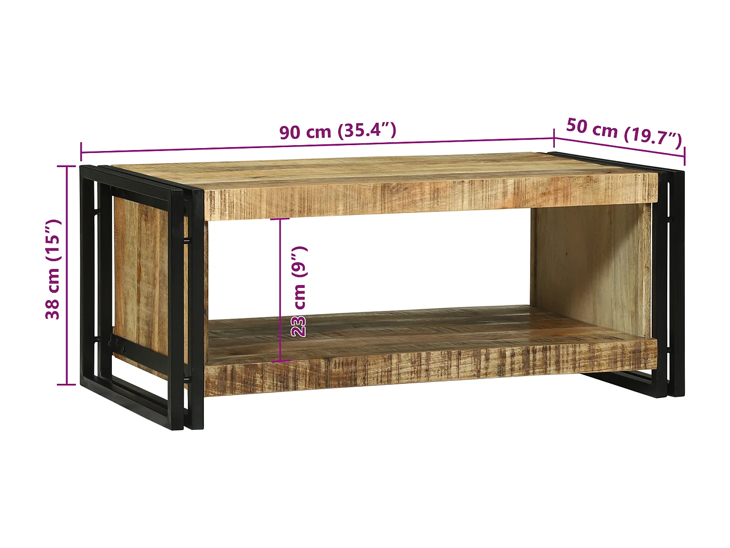 Table basse 90x50x38 cm Bois brut de mangue