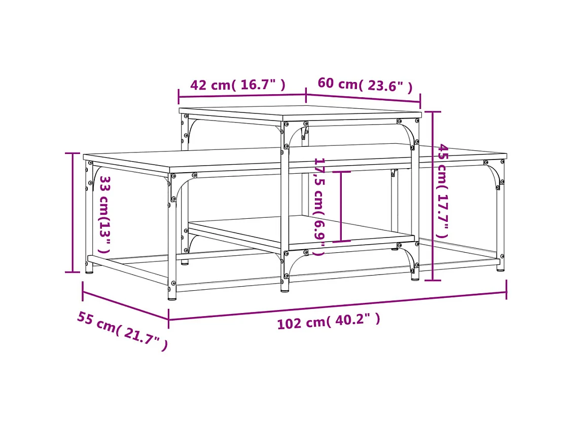 Sonoma salontafel grijs 102x60x45 cm bewerkt hout