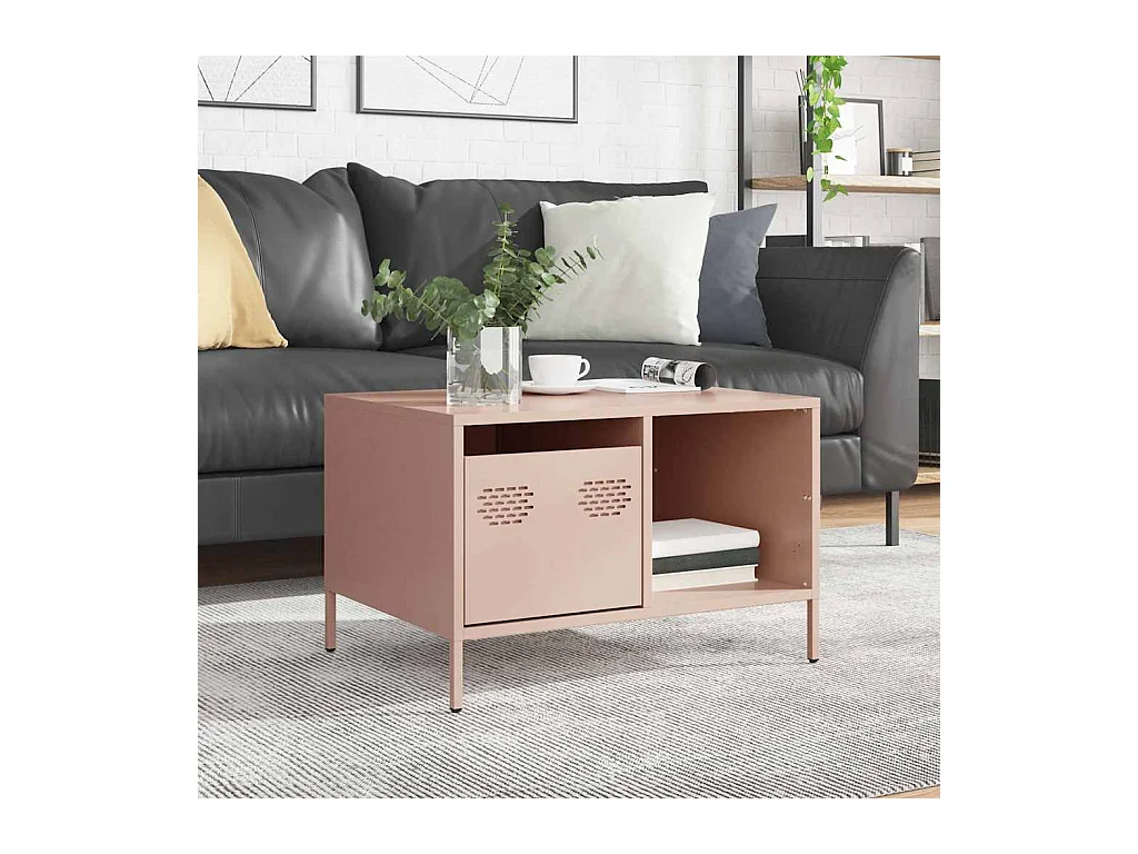 Table basse rose 68,5x50x43,5 cm acier laminé à froid