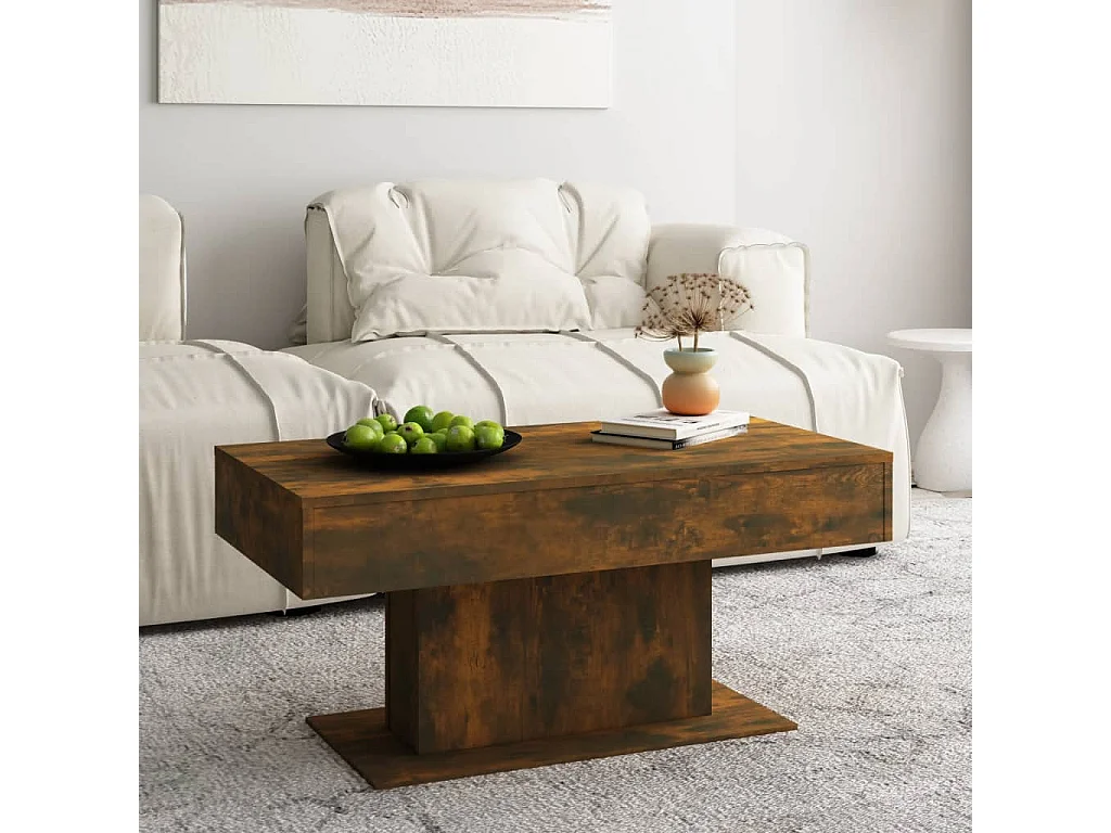 Tavolino da caffè in rovere affumicato 96x50x45 cm in legno ingegnerizzato