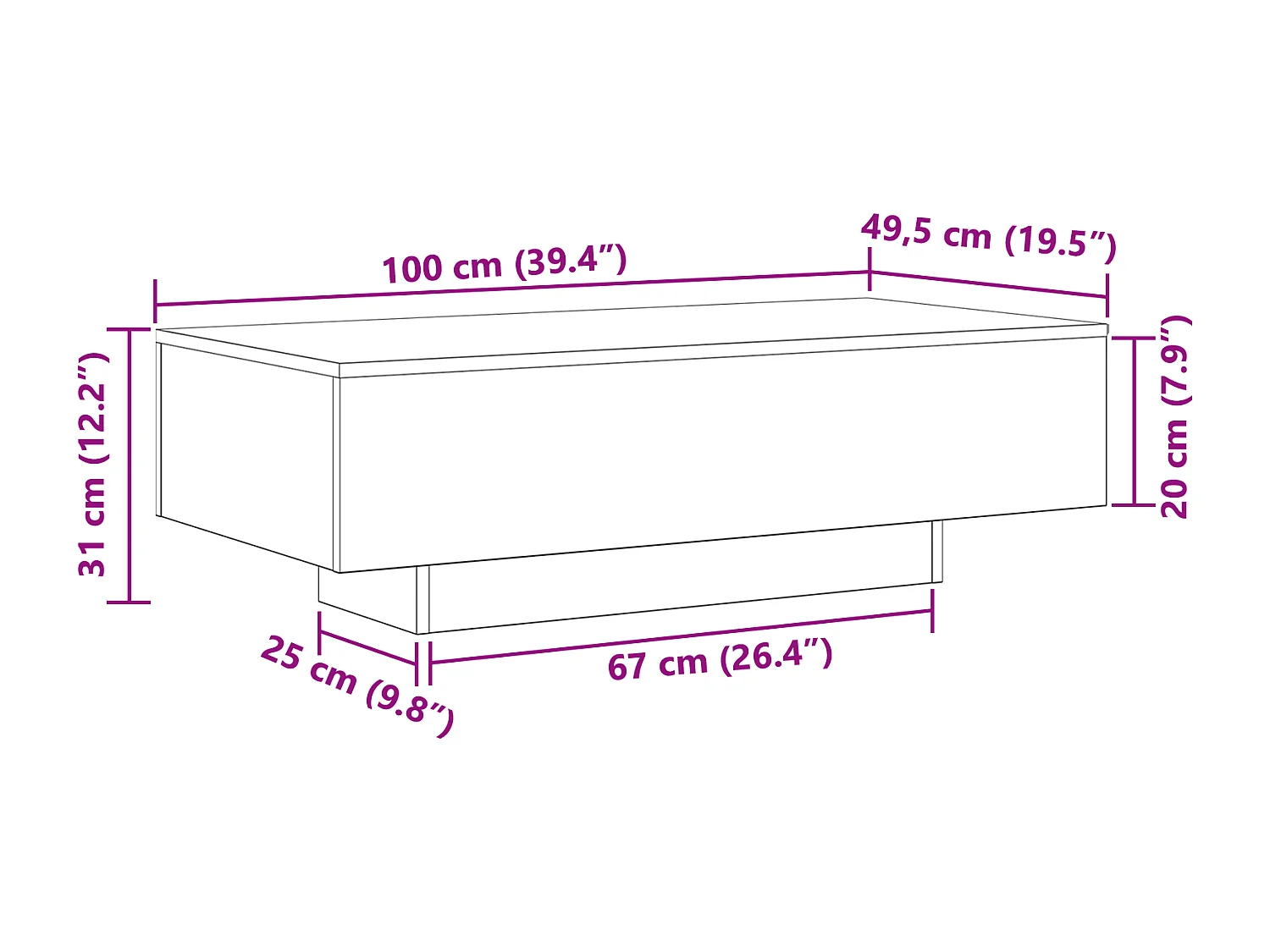 Table basse Chêne noir 100x30x36,5 cm Bois d'ingénierie