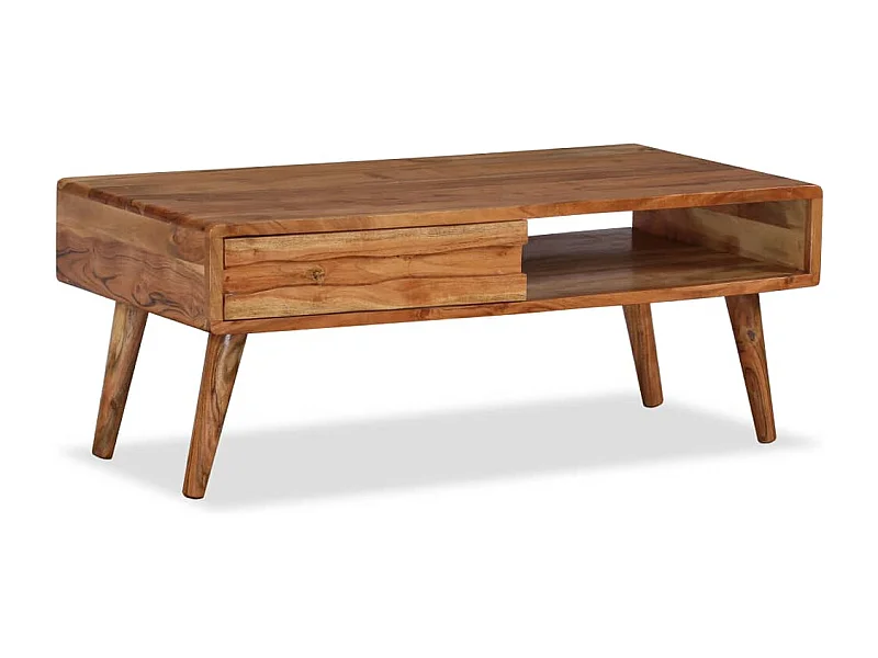 Tavolino in legno massello con cassetto intagliato 100x50x40 cm