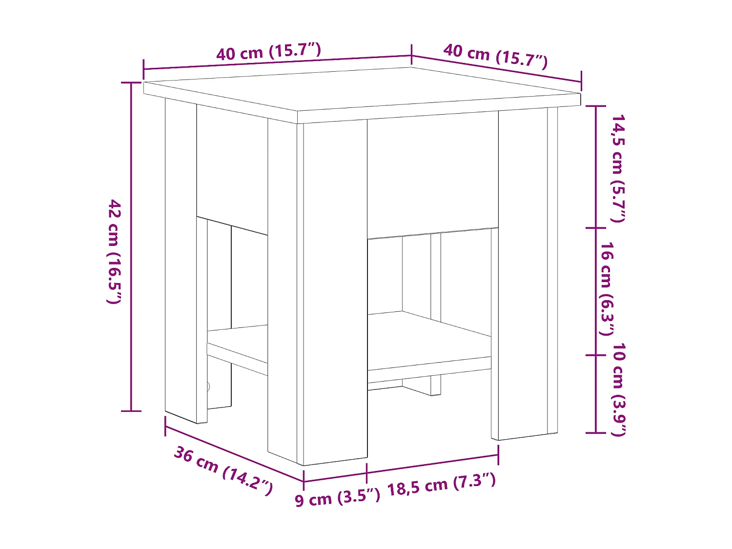 Table basse Noir Chêne 40x40x42 cm Bois d'ingénierie