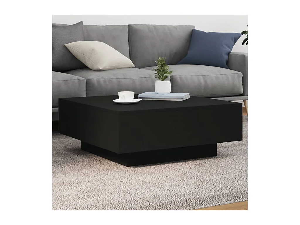 Table basse avec lumières LED noir 80x80x31 cm