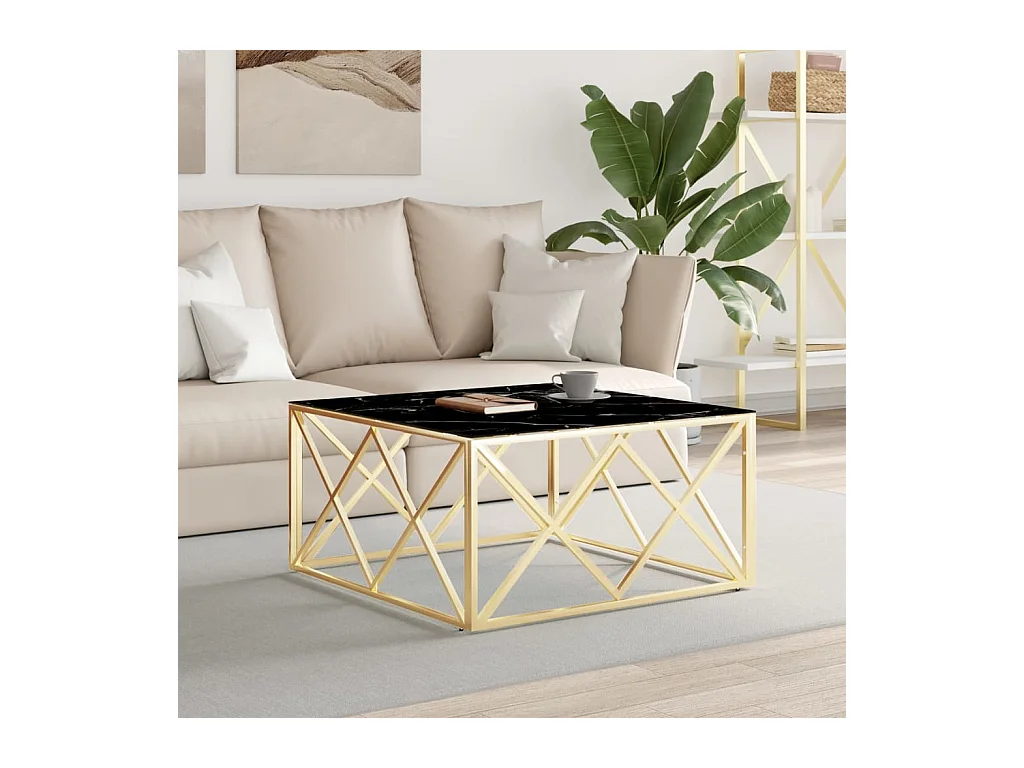 Table basse doré 80x80x40 cm acier inoxydable et verre