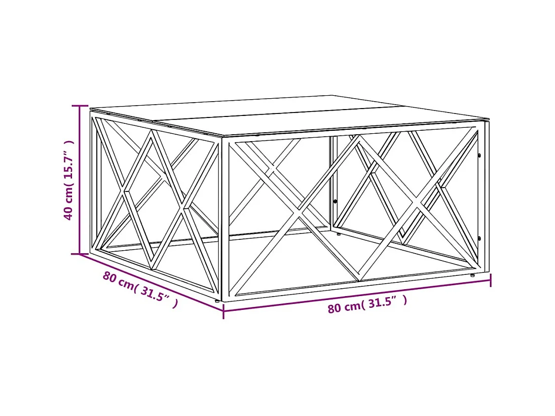 Table basse doré 80x80x40 cm acier inoxydable et verre
