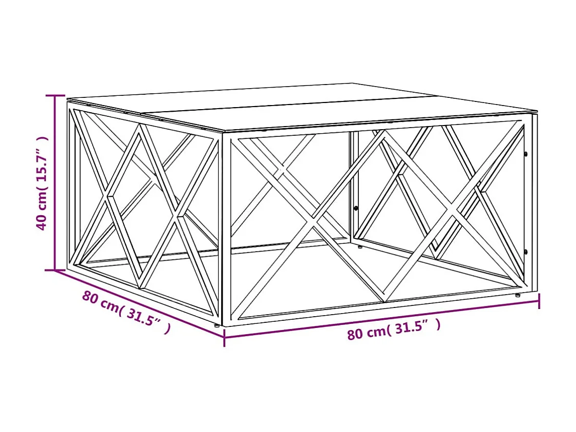 Table basse doré 80x80x40 cm acier inoxydable et verre