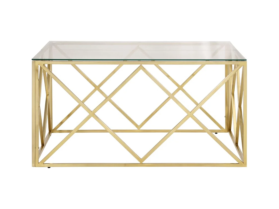 Table basse doré acier inoxydable et verre trempé