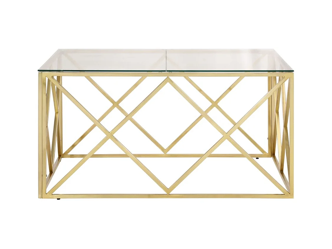 Table basse doré acier inoxydable et verre trempé