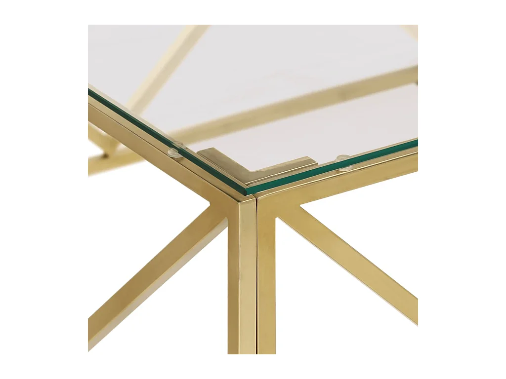Table basse doré acier inoxydable et verre trempé