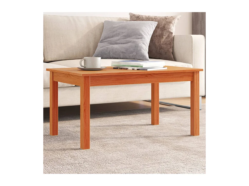 Mesa de centro encerada marrón 80x50x40 cm madera maciza de pino