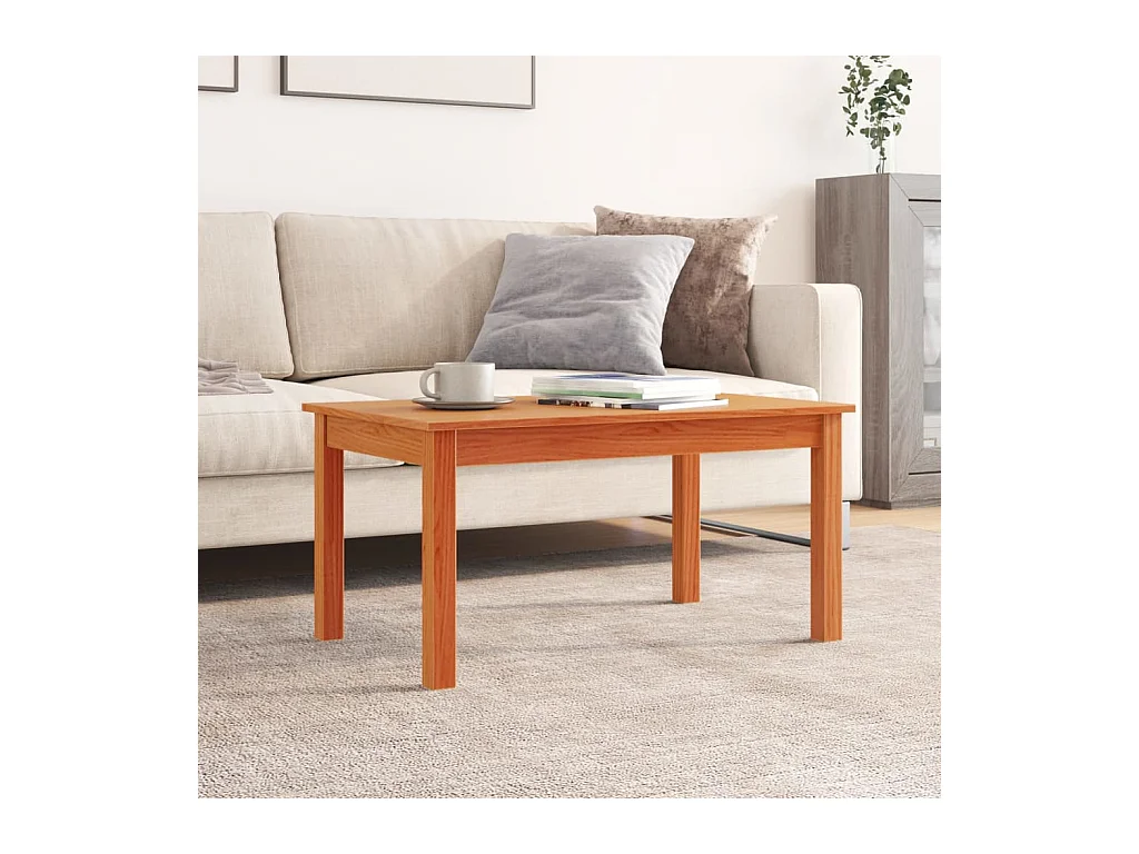 Mesa de centro encerada marrón 80x50x40 cm madera maciza de pino