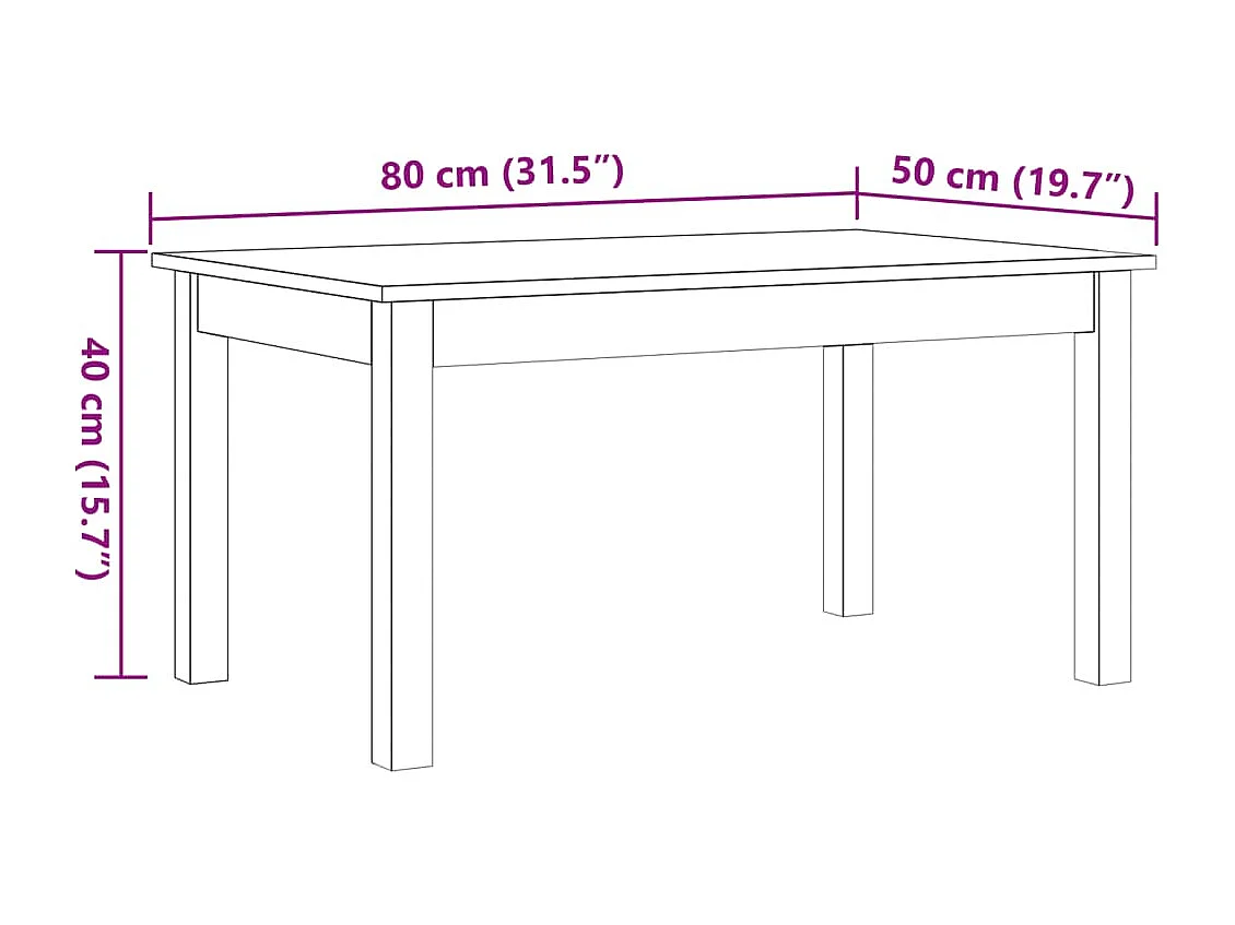 Mesa de centro encerada marrón 80x50x40 cm madera maciza de pino