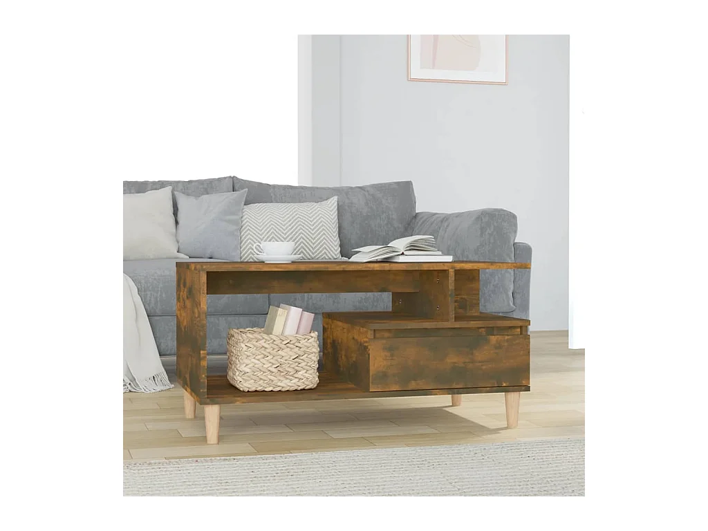 Couchtisch aus geräucherter Eiche, 90 x 49 x 45 cm, Holzwerkstoff