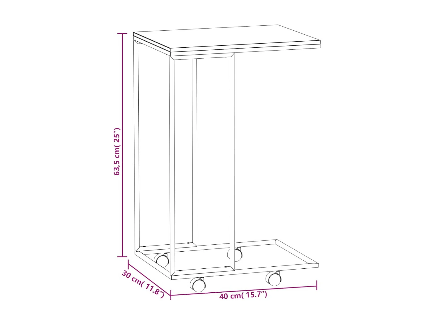 Bijzettafel met wielen Zwart 40x30x63,5 cm Bewerkt hout
