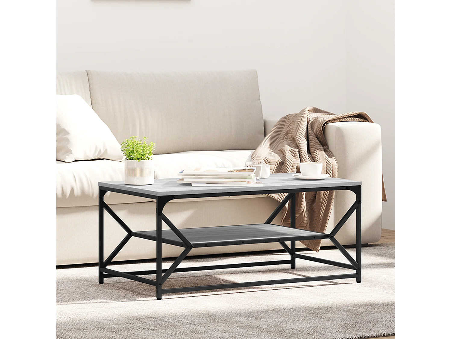 Table basse avec étagère Grise Sonoma 90x50x40 cm en Bois d'ingénierie