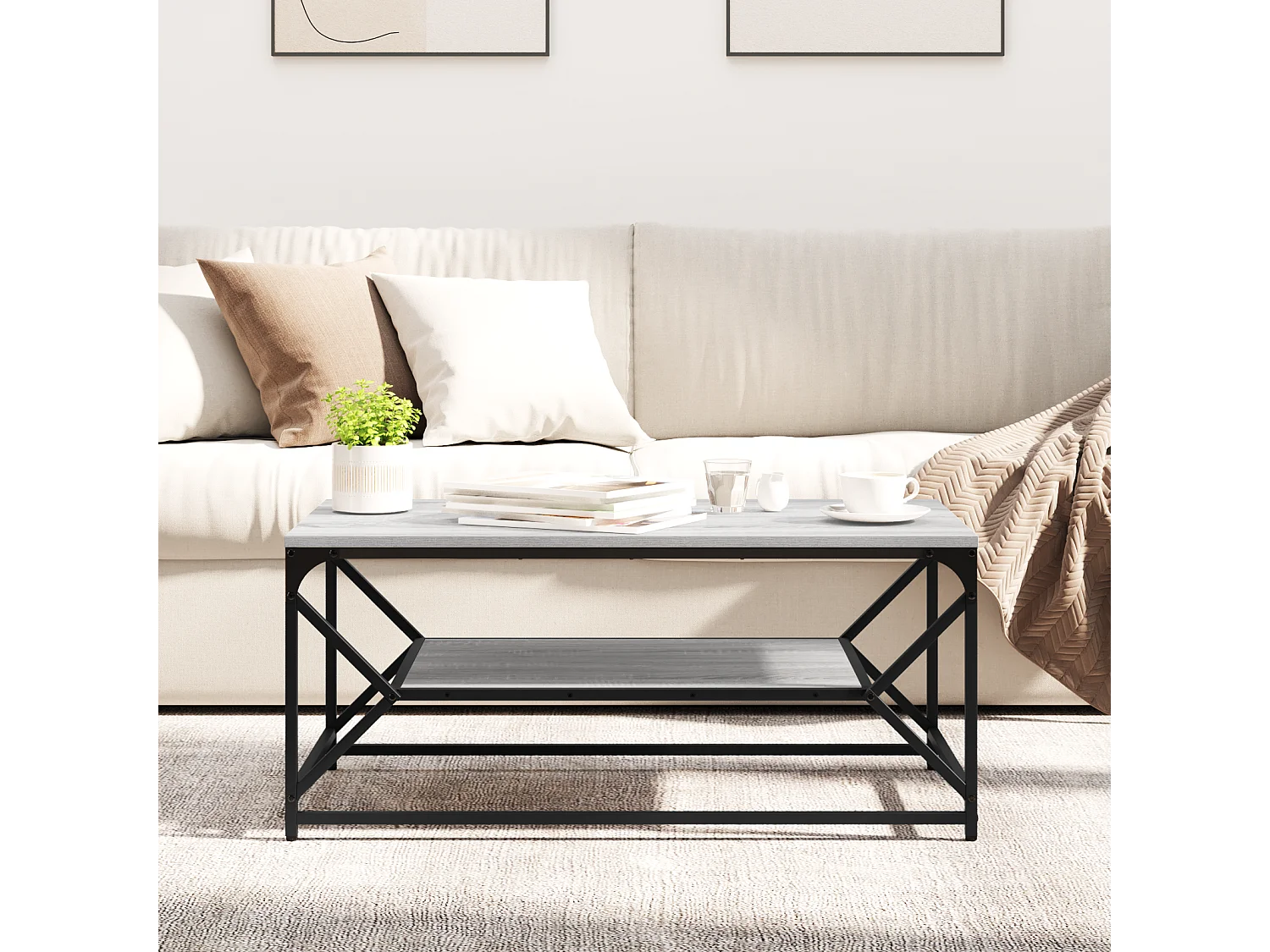 Table basse avec étagère Grise Sonoma 90x50x40 cm en Bois d'ingénierie