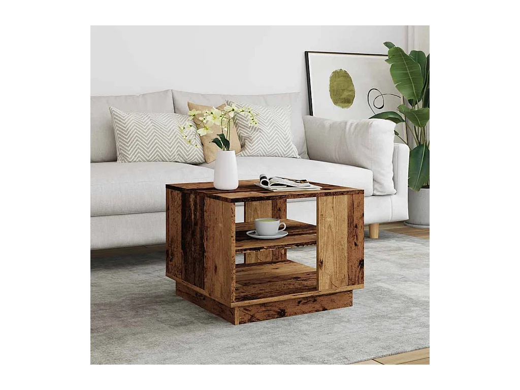 Mesa de centro madera vieja 55x55x42 cm madera de ingeniería