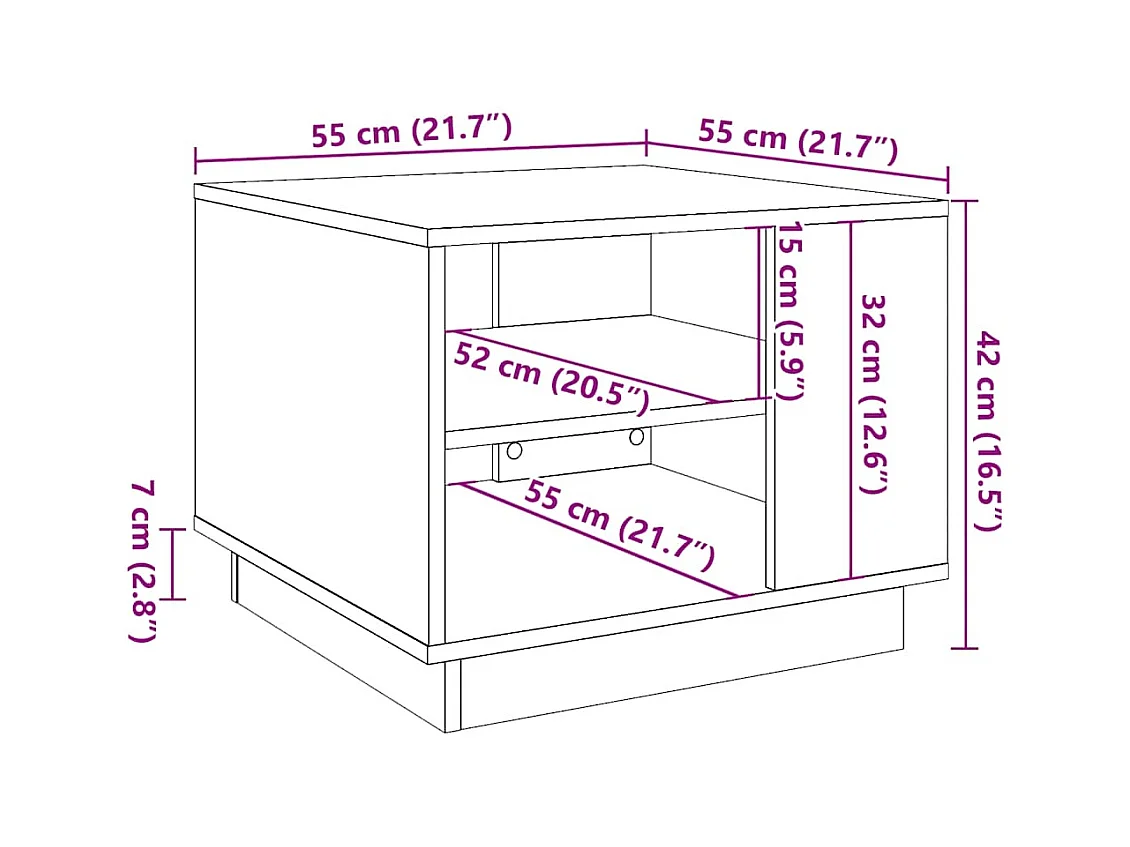 Mesa de centro madera vieja 55x55x42 cm madera de ingeniería